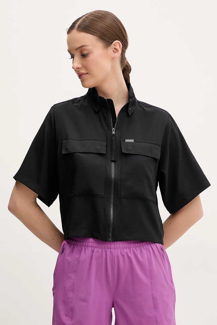 Columbia camasa Elevated View Utility femei, culoarea negru, cu guler clasic, relaxed, 2118731 Columbia camasa Elevated View Utility femei, culoarea negru, cu guler clasic, relaxed, 2118731