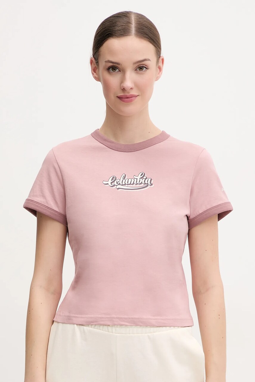 Columbia tricou din bumbac Rolling Bend femei, culoarea roz, 2120001