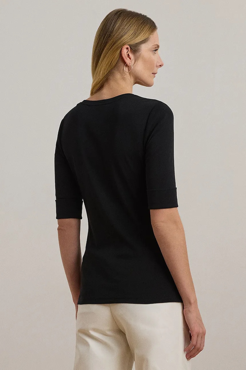 Хлопковая футболка Lauren Ralph Lauren цвет чёрный 200815843 Хлопковая футболка Lauren Ralph Lauren цвет чёрный 200815843