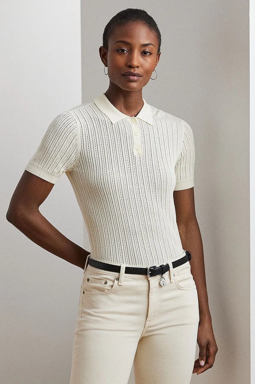 Levně Polo tričko Lauren Ralph Lauren dámské, béžová barva, 200963653