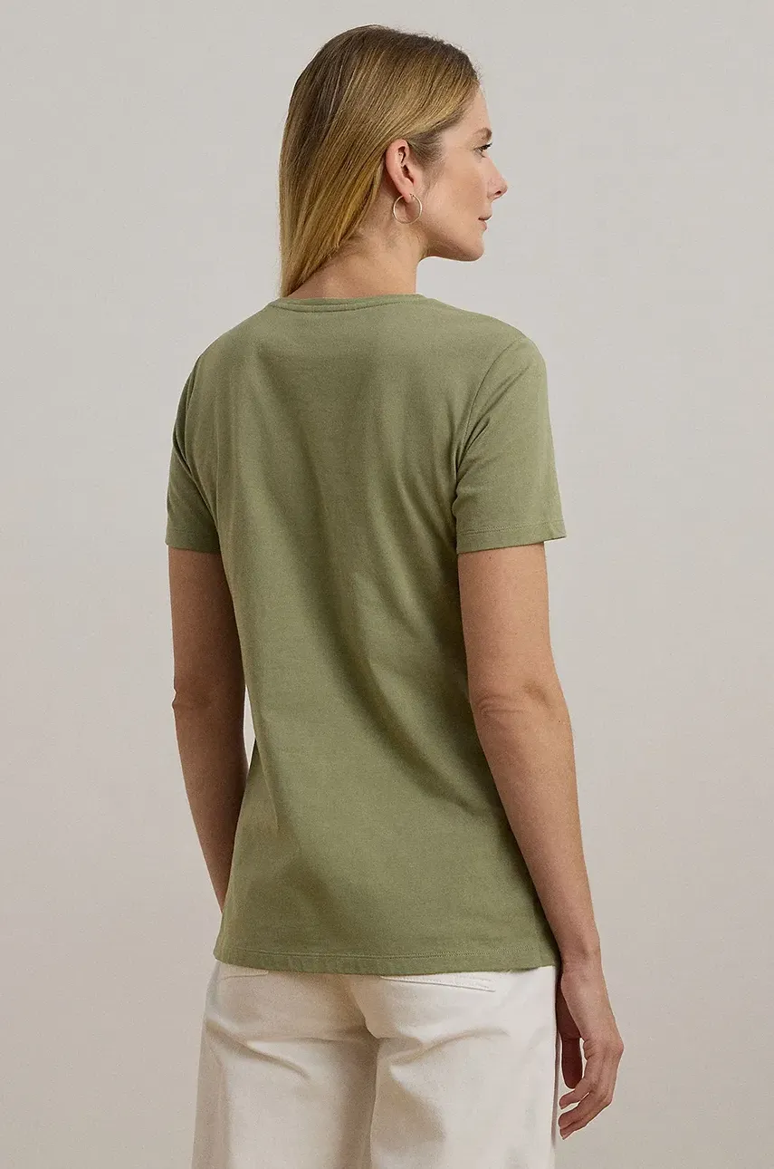 Хлопковая футболка Lauren Ralph Lauren женская цвет зелёный 200963874 Хлопковая футболка Lauren Ralph Lauren женская цвет зелёный 200963874