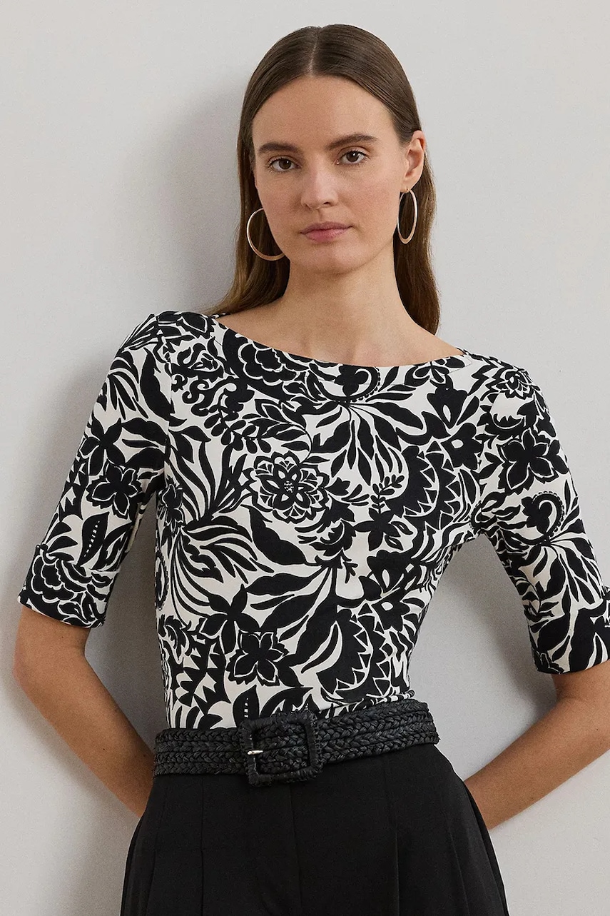 Levně Bavlněná halenka Lauren Ralph Lauren dámská, černá barva, vzorovaná, 200963940
