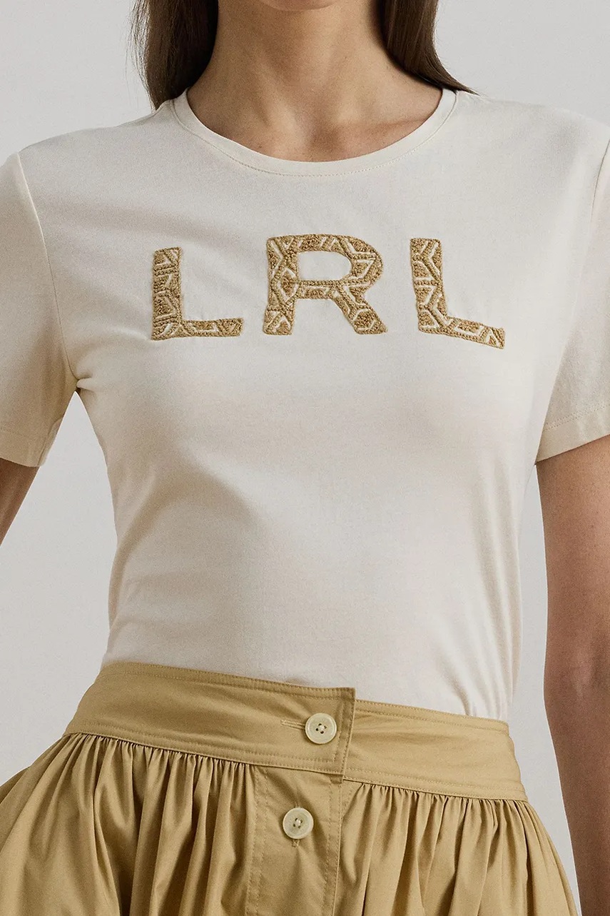 Βαμβακερό μπλουζάκι Lauren Ralph Lauren χρώμα: μπεζ, 200963950 φωτογραφία