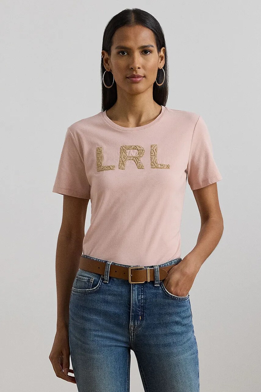 Levně Bavlněné tričko Lauren Ralph Lauren dámské, oranžová barva, 200963950