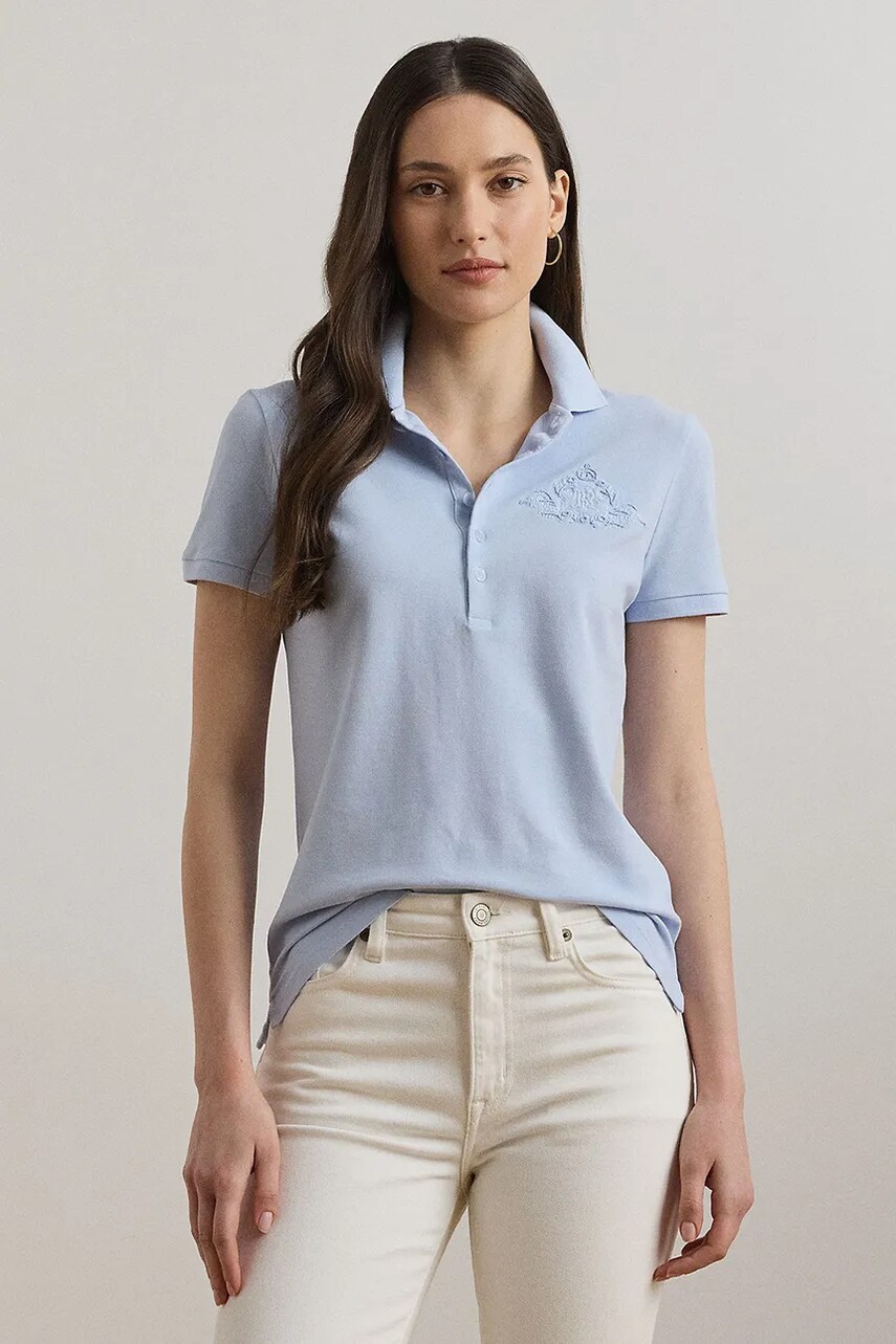 Levně Bavlněné polo tričko Lauren Ralph Lauren dámské, modrá barva, 200966129