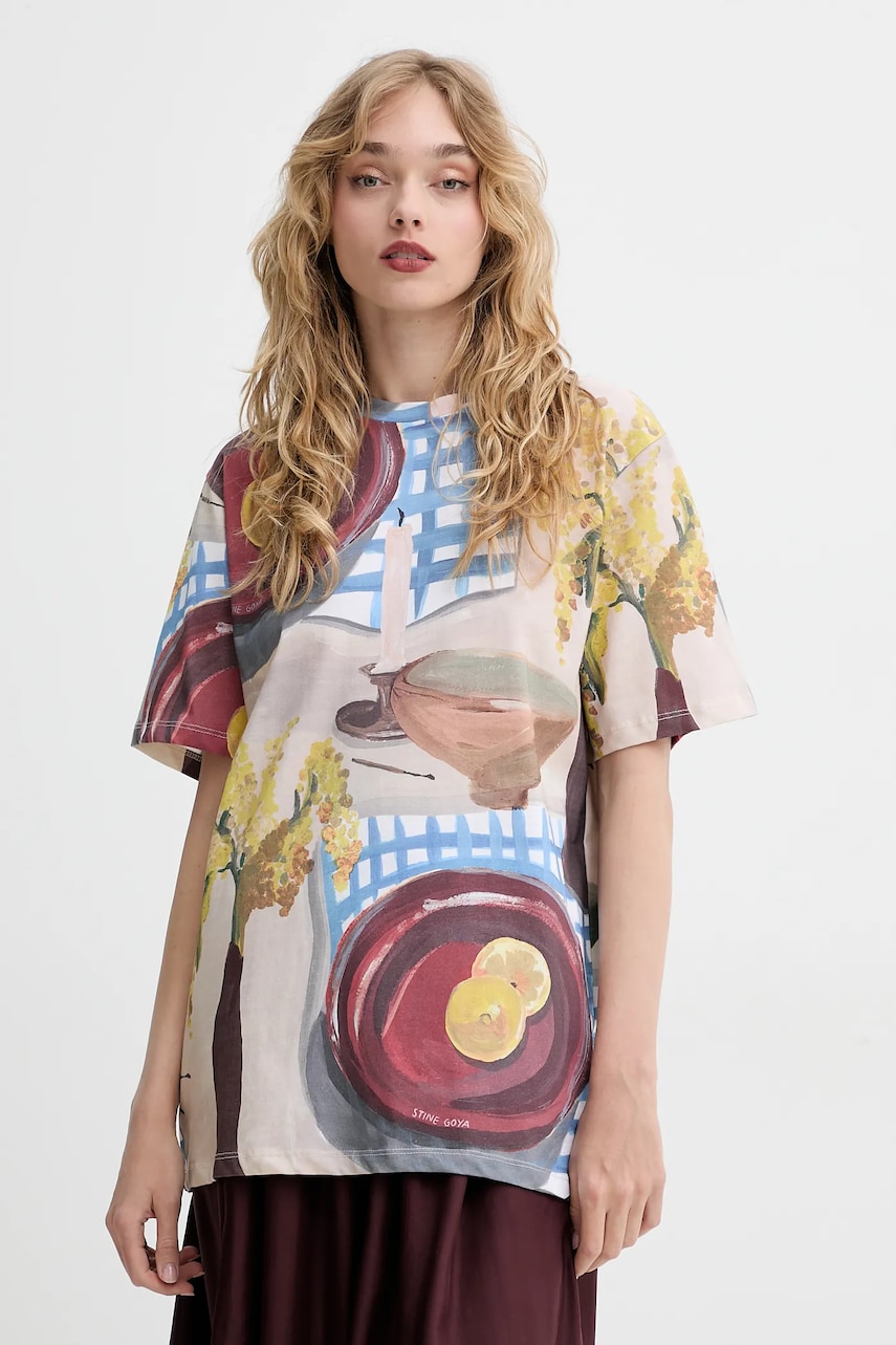 Stine Goya tricou din bumbac femei, culoarea bej, SG-SS25-T009-2243