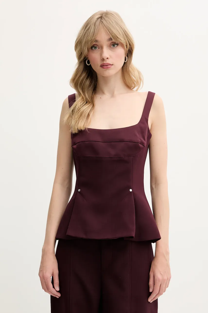 Stine Goya top culoarea bordo, uni, SG-SS25-T052-2330