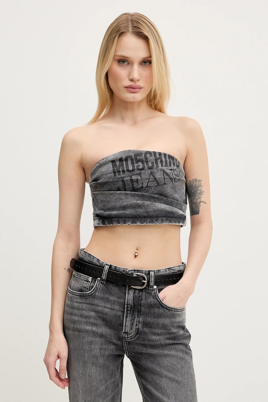 Moschino Jeans top femei, culoarea gri, cu imprimeu, 0810 3219 Moschino Jeans top femei, culoarea gri, cu imprimeu, 0810 3219