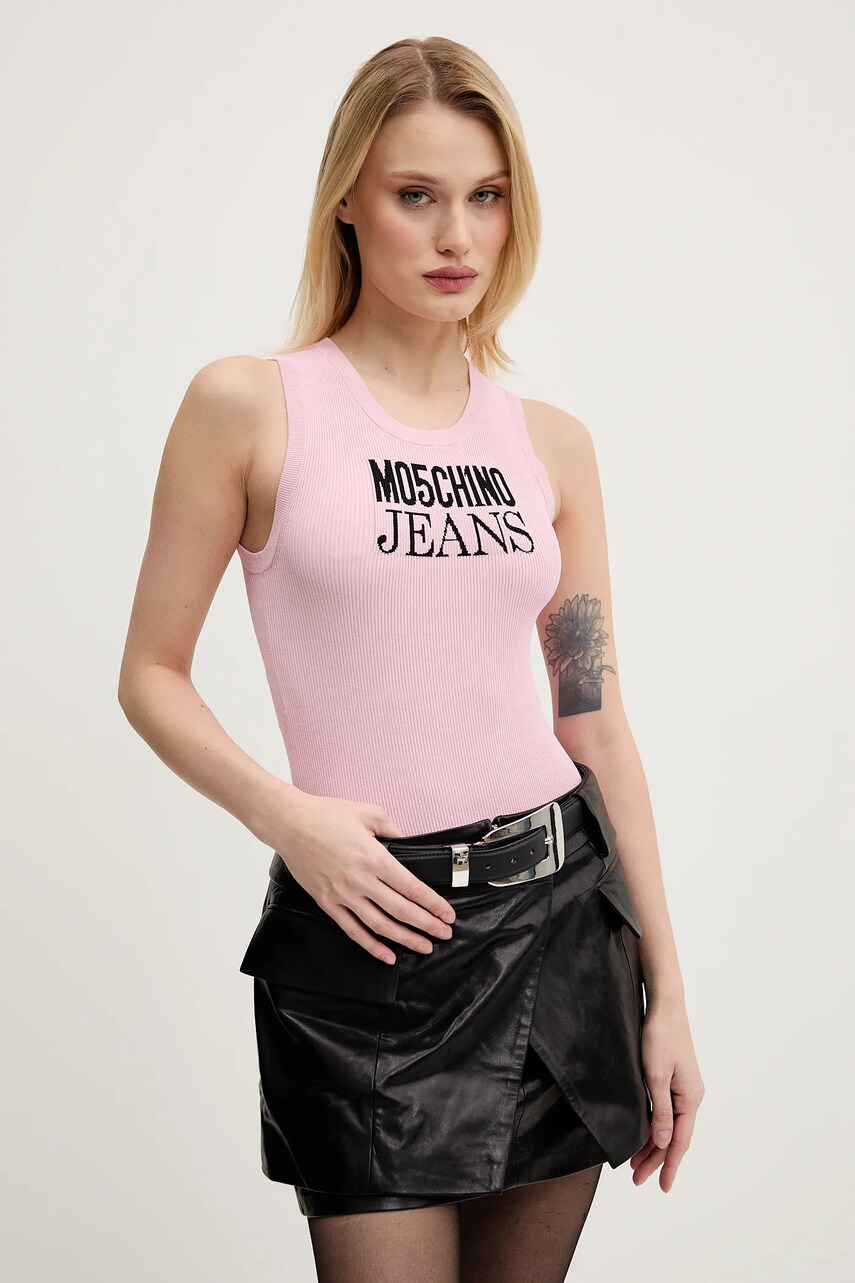 Moschino Jeans top femei, culoarea roz, 0887 3203