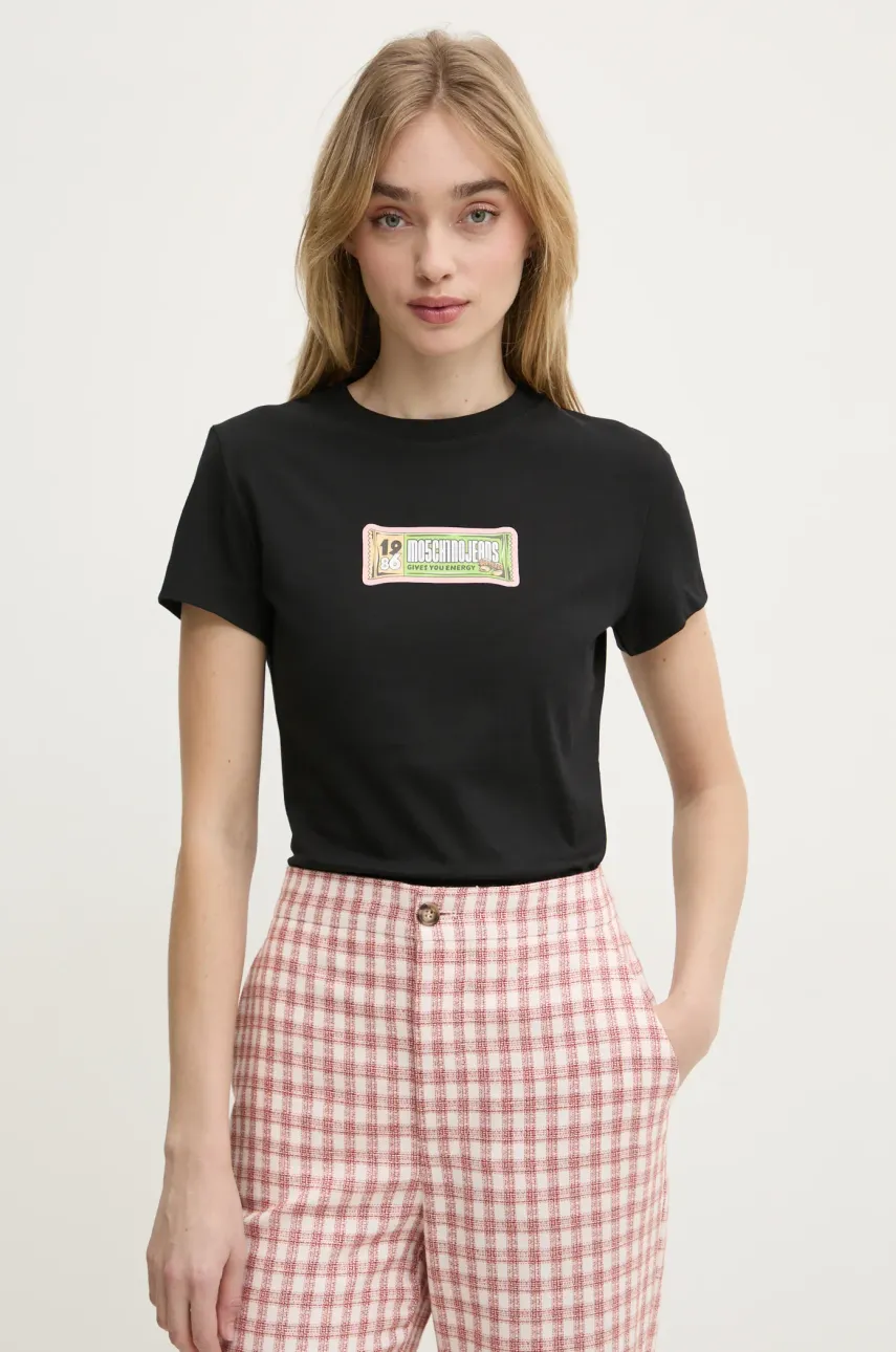 Moschino Jeans tricou din bumbac femei, culoarea negru, 0703 3229
