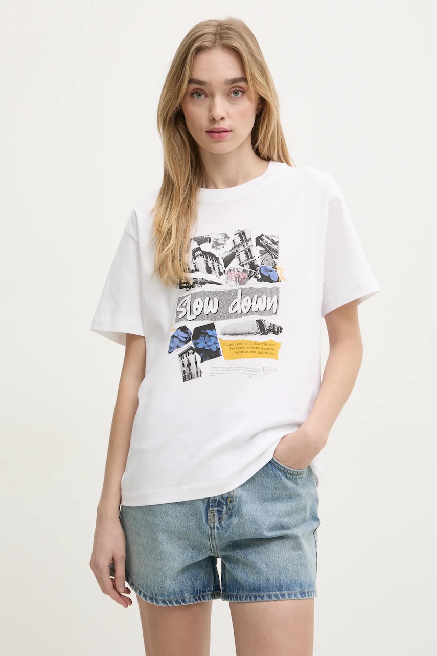 Moschino Jeans tricou din bumbac femei, culoarea alb, 0708 3229 Moschino Jeans tricou din bumbac femei, culoarea alb, 0708 3229