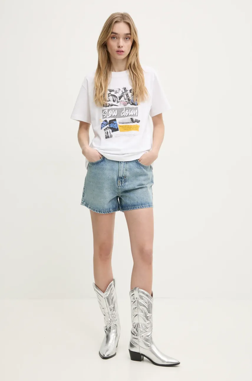 Хлопковая футболка Moschino Jeans женская цвет белый 0708 3229 Хлопковая футболка Moschino Jeans женская цвет белый 0708 3229