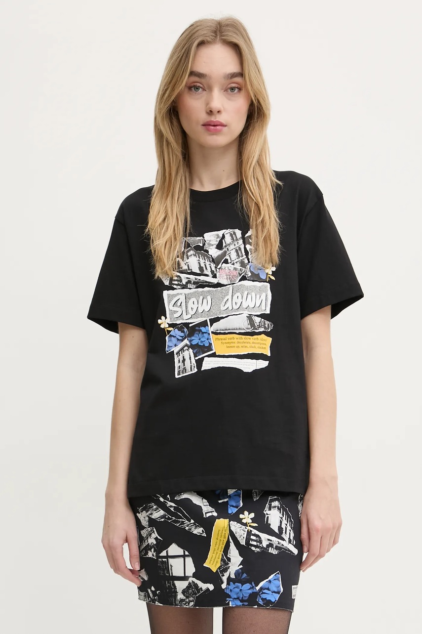 Moschino Jeans tricou din bumbac femei, culoarea negru, 0708 3229