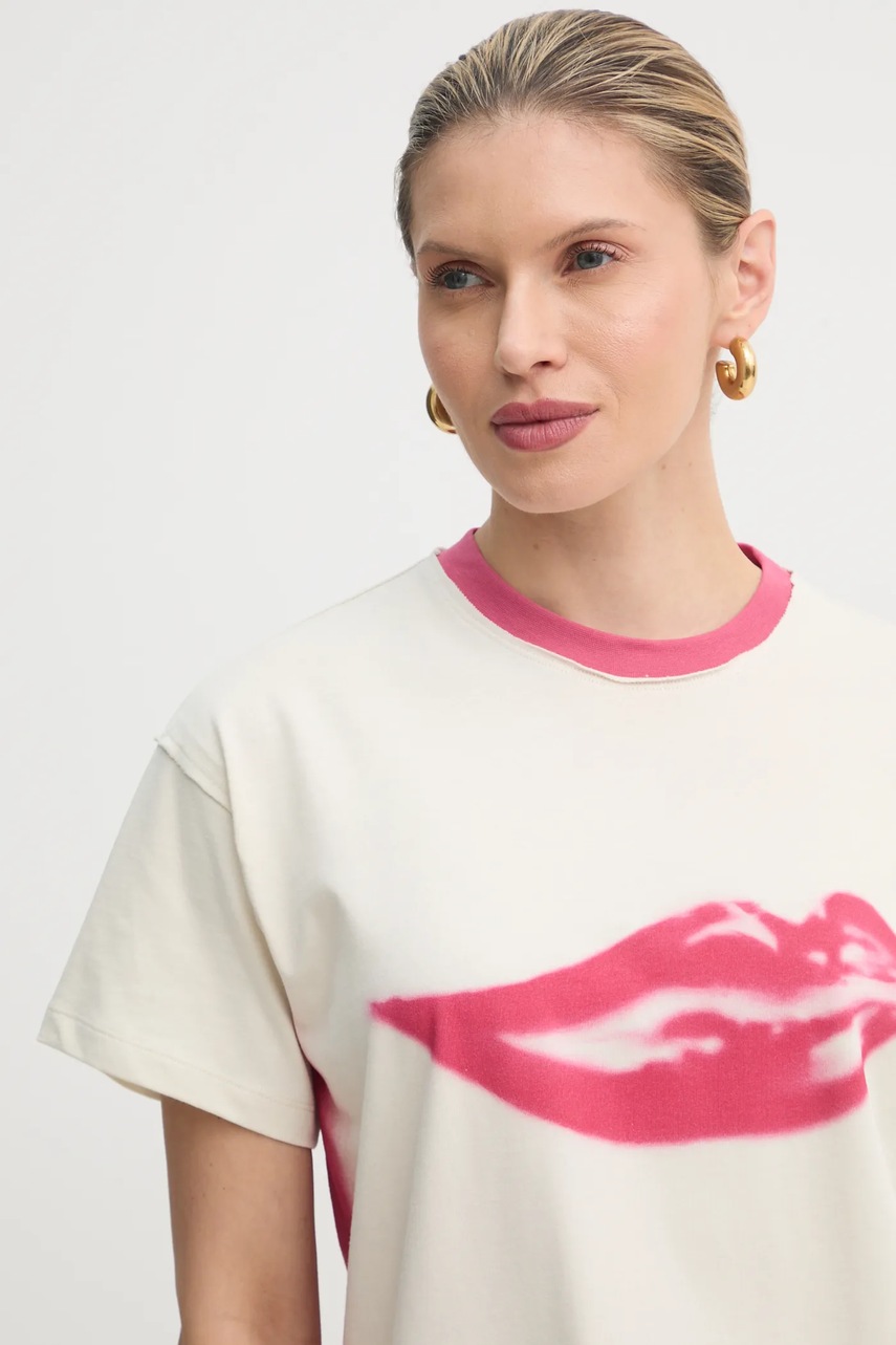 Βαμβακερό μπλουζάκι MAX&Co. x DC γυναικείο, χρώμα: μπεζ, 2518971011200 φωτογραφία