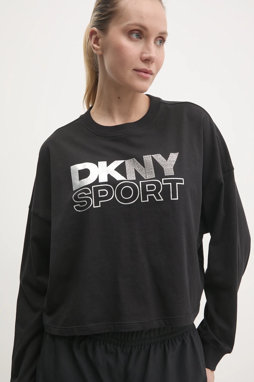 Βαμβακερή μπλούζα με μακριά μανίκια Dkny χρώμα: μαύρο, DP5T1117 φωτογραφία