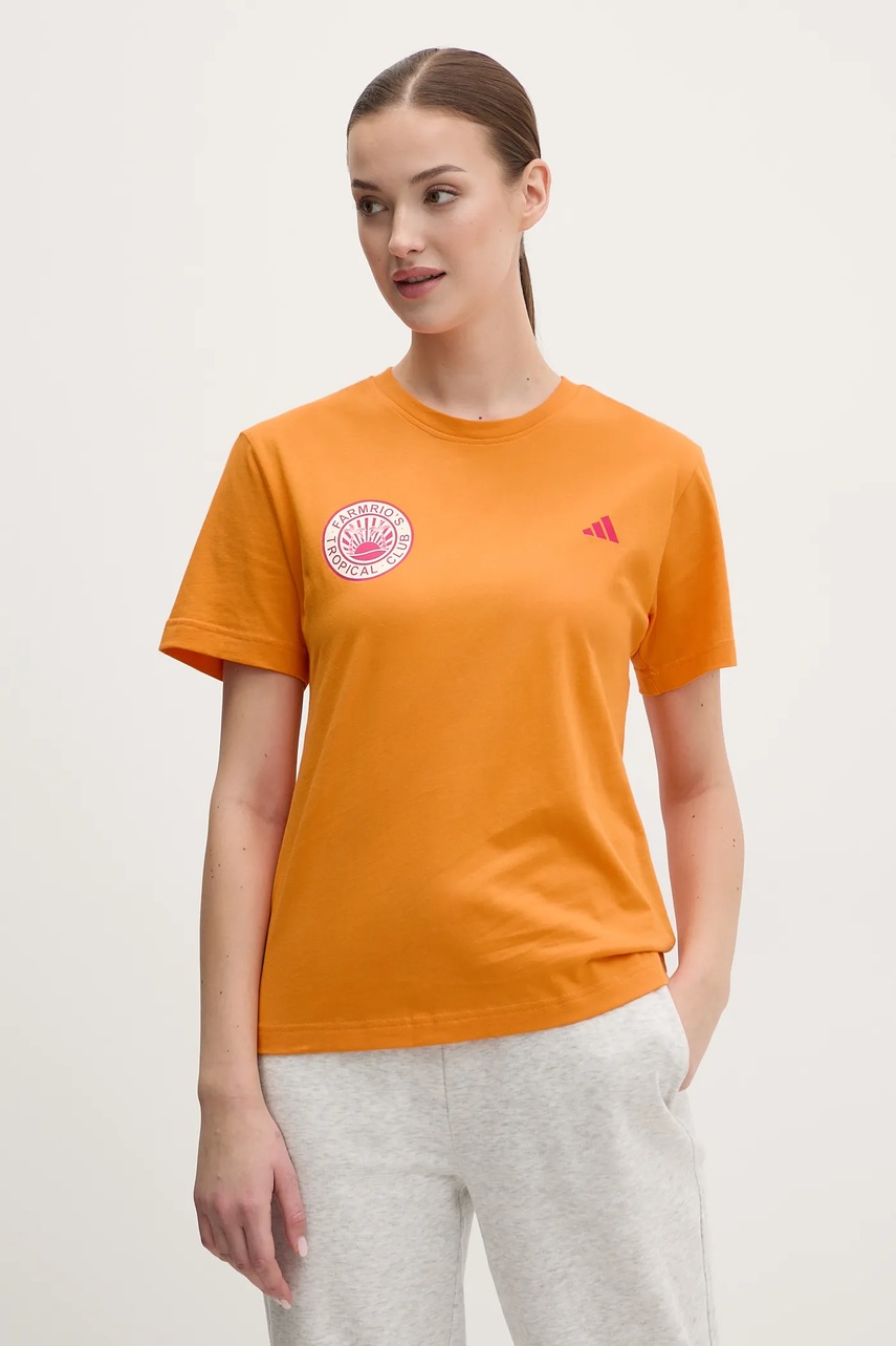 adidas pamut póló x Farm Rio női, narancssárga, JD6293 termék 2. képe