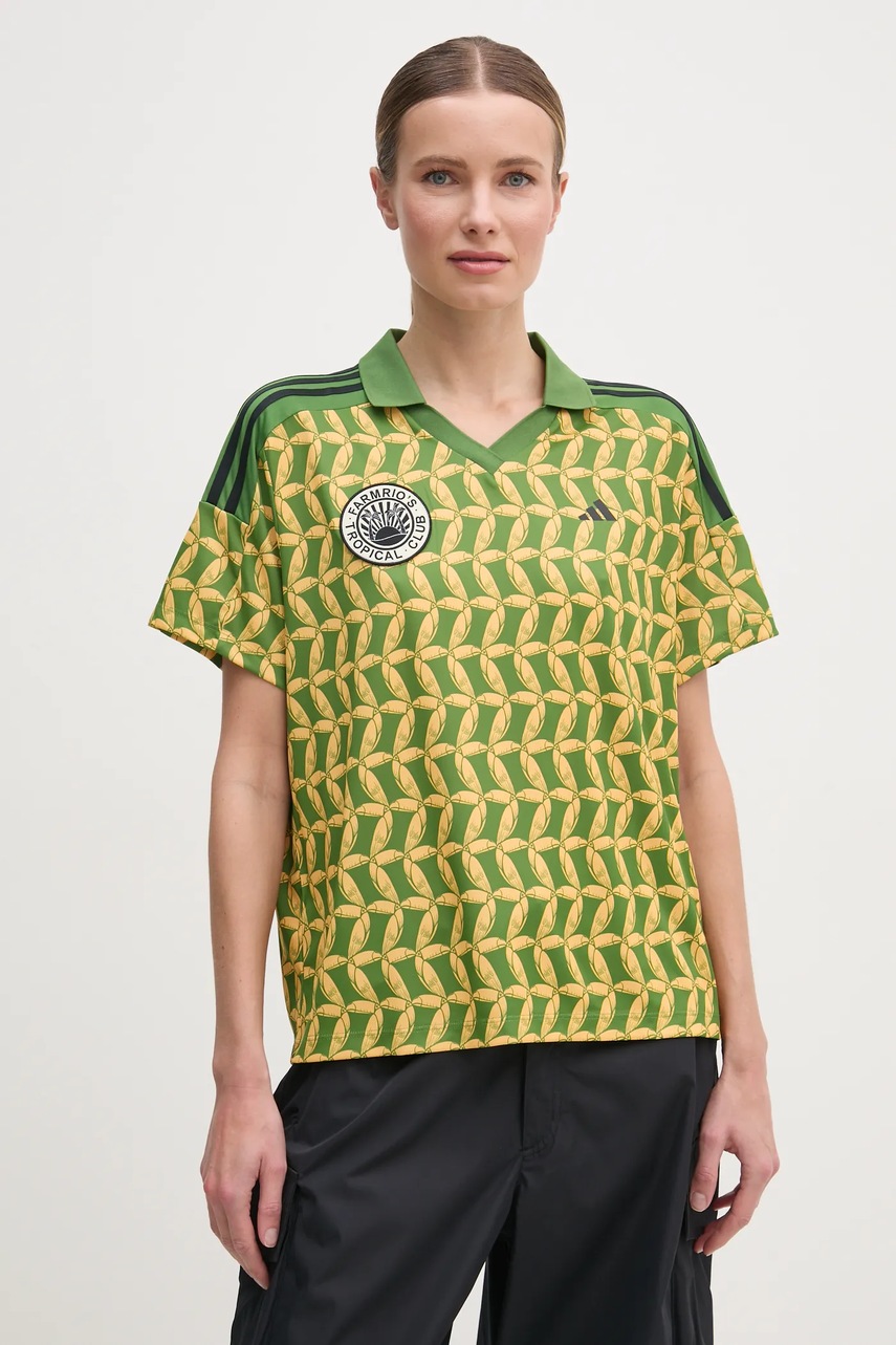 adidas tricou polo x Farm Rio femei, culoarea verde, JD6302