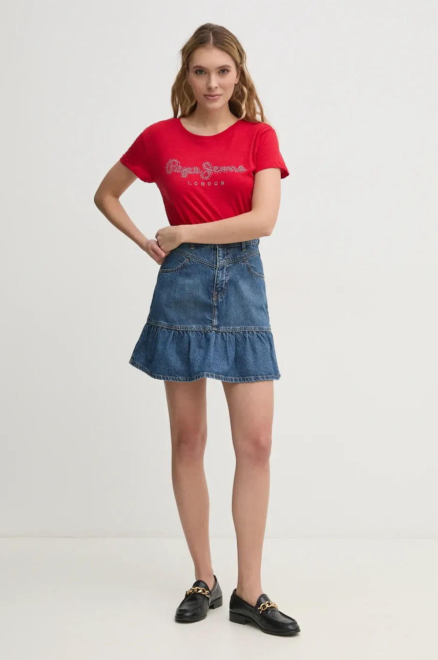 Хлопковая футболка Pepe Jeans RYLEIGH женская цвет красный PL506014 Хлопковая футболка Pepe Jeans RYLEIGH женская цвет красный PL506014