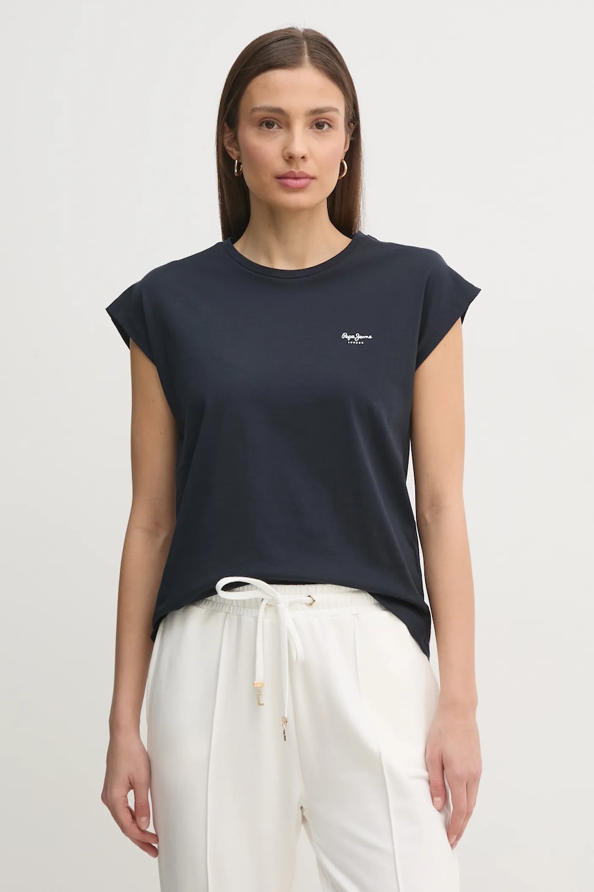 Pepe Jeans tricou din bumbac BLOOMA femei, culoarea albastru marin, PL506030