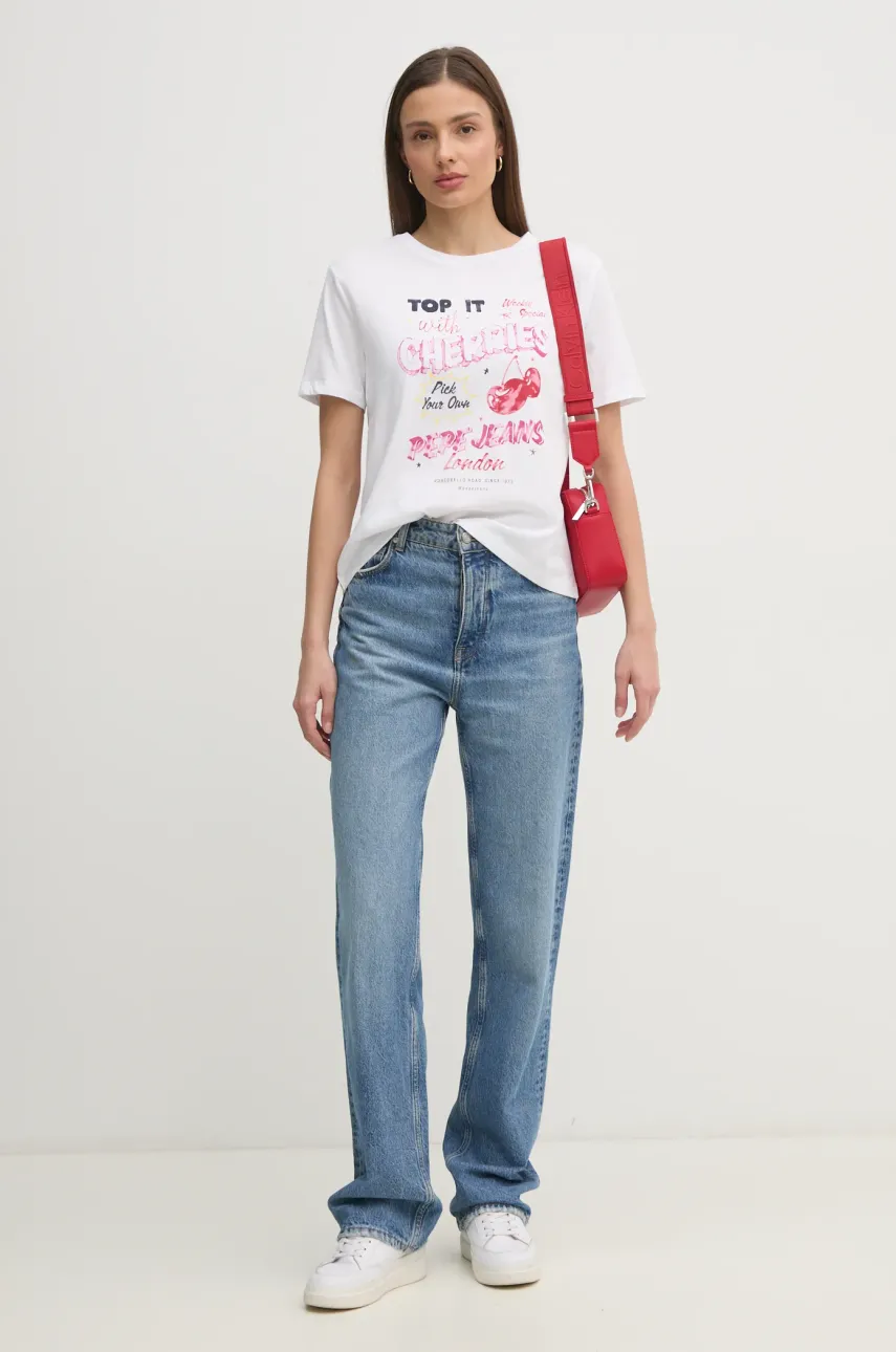 Хлопковая футболка Pepe Jeans ROXANE женская цвет белый PL506045 Хлопковая футболка Pepe Jeans ROXANE женская цвет белый PL506045