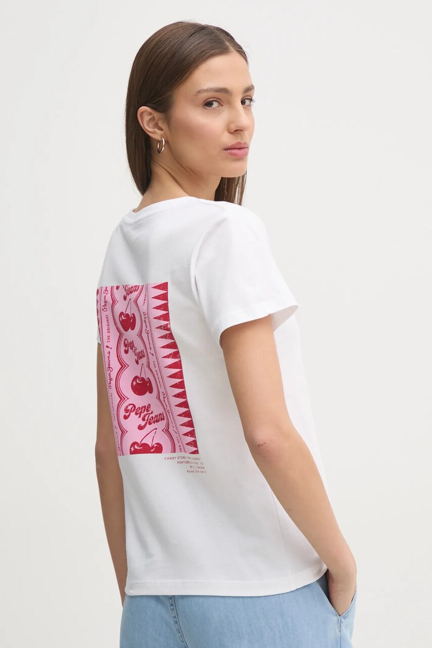 Pepe Jeans tricou din bumbac ROSEY femei, culoarea alb, PL506070