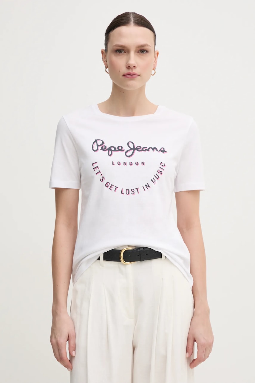 Pepe Jeans tricou din bumbac RUMER femei, culoarea alb, PL506072