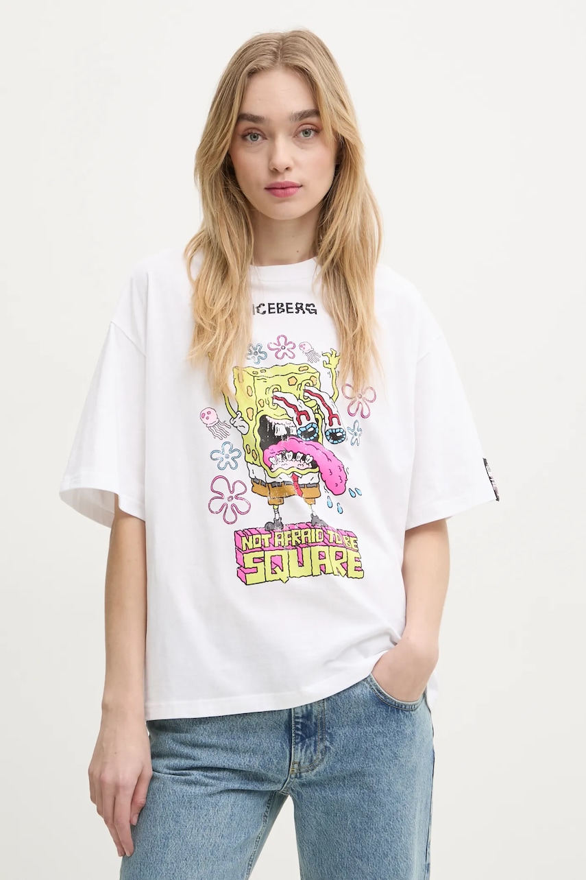 Iceberg tricou din bumbac femei, culoarea alb, F51A 6325 Iceberg tricou din bumbac femei, culoarea alb, F51A 6325