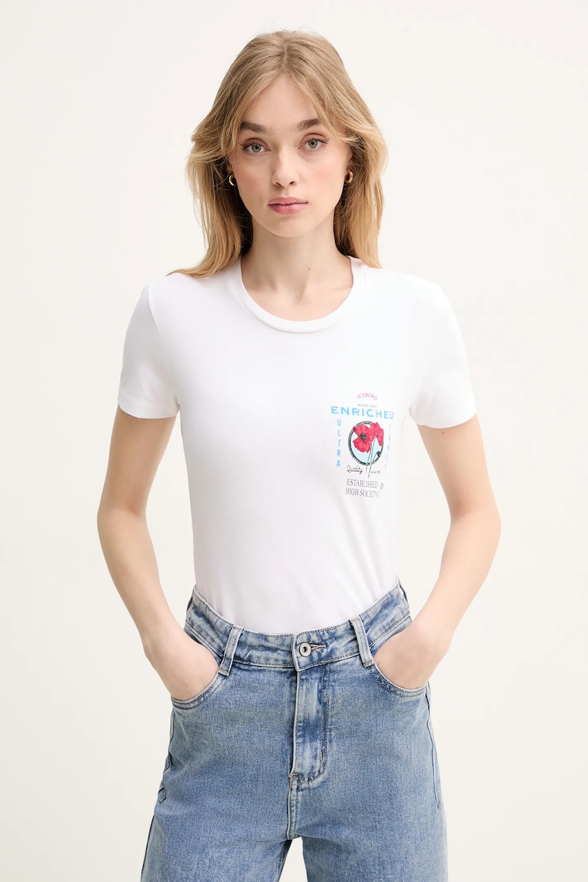 Iceberg tricou din bumbac femei, culoarea alb, F091 6318