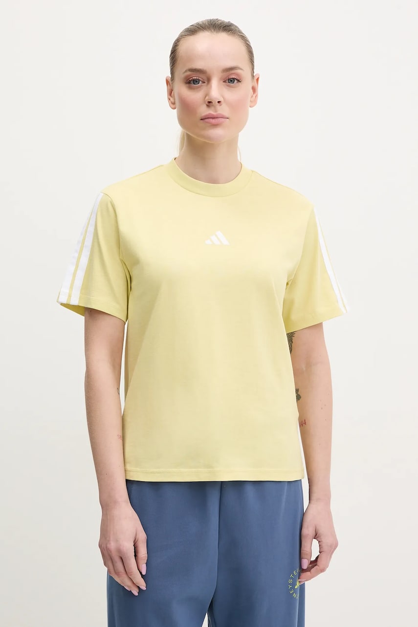 adidas tricou din bumbac Essentials femei, culoarea galben, JM2406 adidas tricou din bumbac Essentials femei, culoarea galben, JM2406