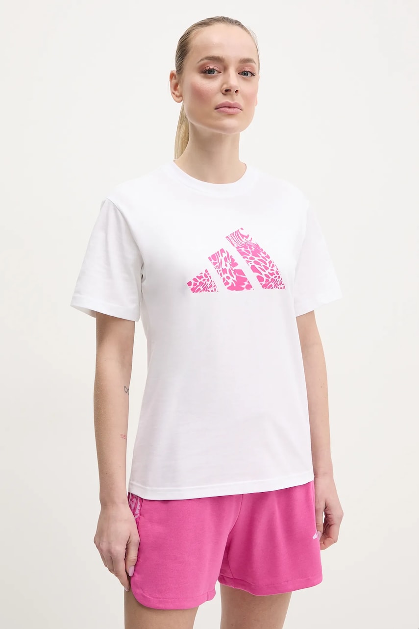 adidas tricou din bumbac Camo femei, culoarea alb, JN9107 adidas tricou din bumbac Camo femei, culoarea alb, JN9107