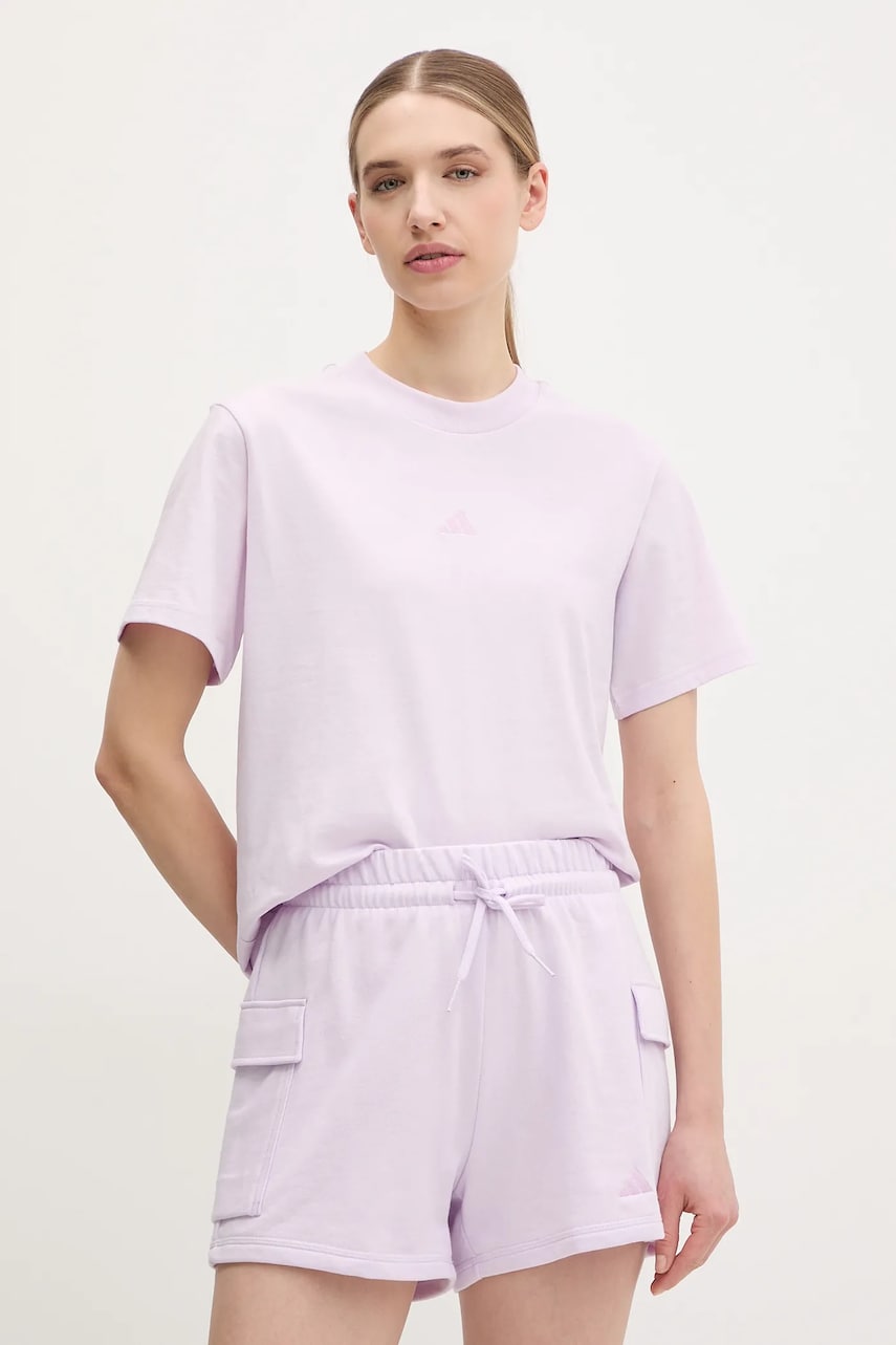 adidas tricou din bumbac Essentials femei, culoarea violet, JI6078 adidas tricou din bumbac Essentials femei, culoarea violet, JI6078