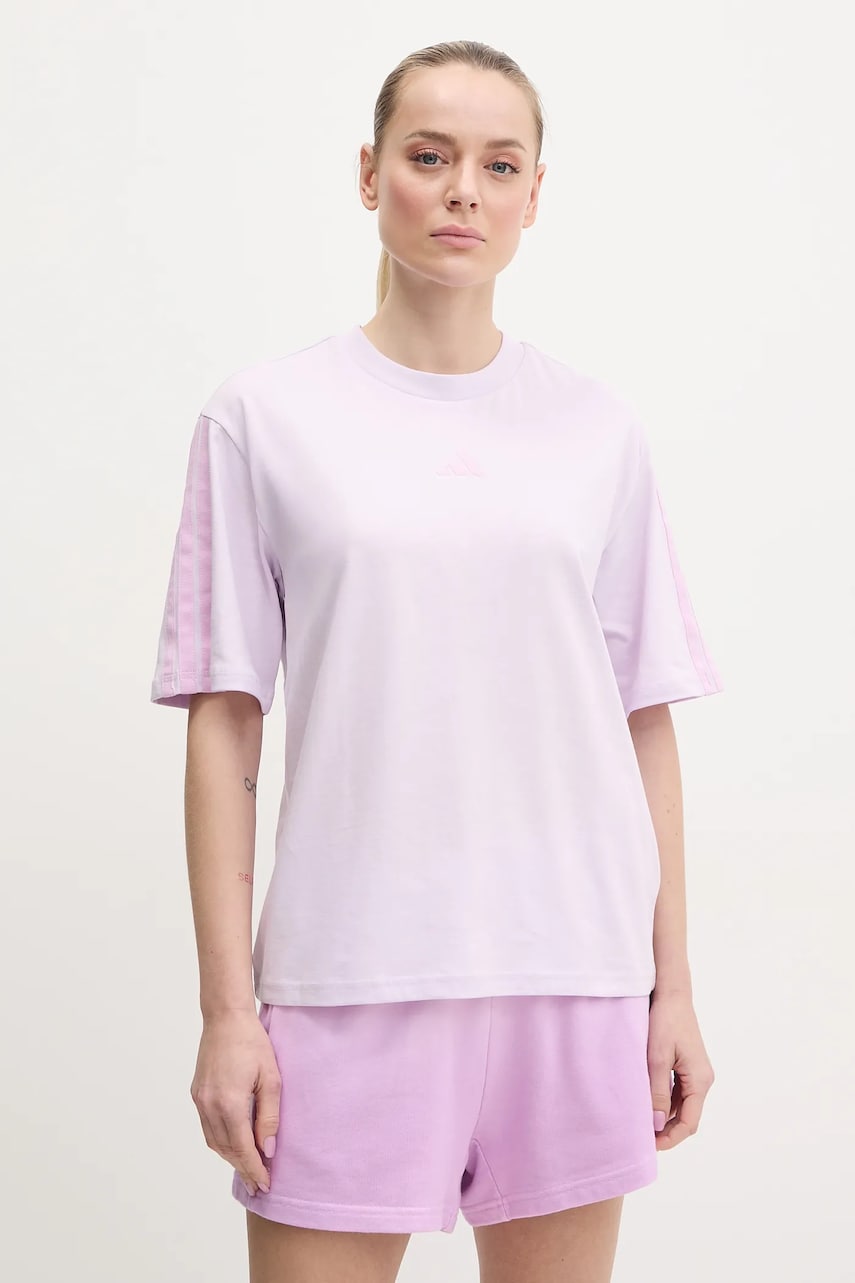 adidas tricou din bumbac Essentials femei, culoarea violet, JE1220 adidas tricou din bumbac Essentials femei, culoarea violet, JE1220
