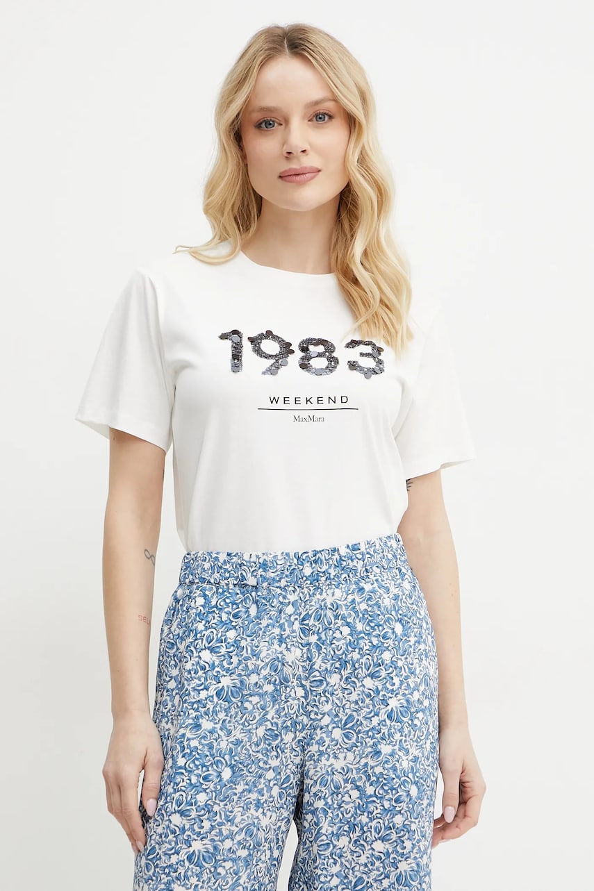 Weekend Max Mara tricou din bumbac femei, culoarea alb, 2515971041600 Weekend Max Mara tricou din bumbac femei, culoarea alb, 2515971041600