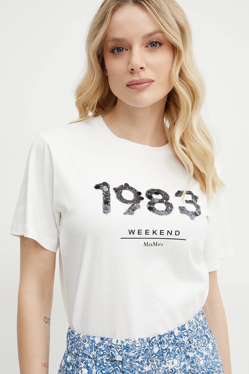 Βαμβακερό μπλουζάκι Weekend Max Mara γυναικείο, χρώμα: άσπρο, 2515971041600 φωτογραφία