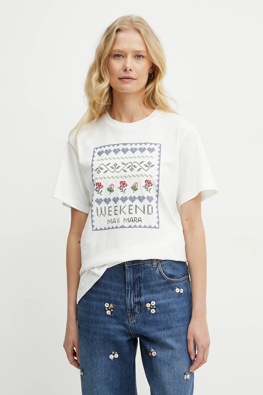 Weekend Max Mara tricou din bumbac femei, culoarea alb, 2515971041600 Weekend Max Mara tricou din bumbac femei, culoarea alb, 2515971041600