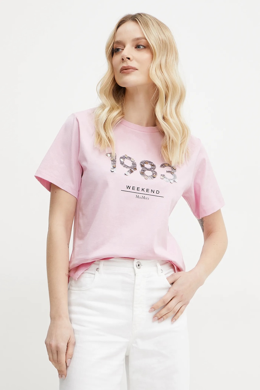 Weekend Max Mara tricou din bumbac femei, culoarea roz, 2515971041600