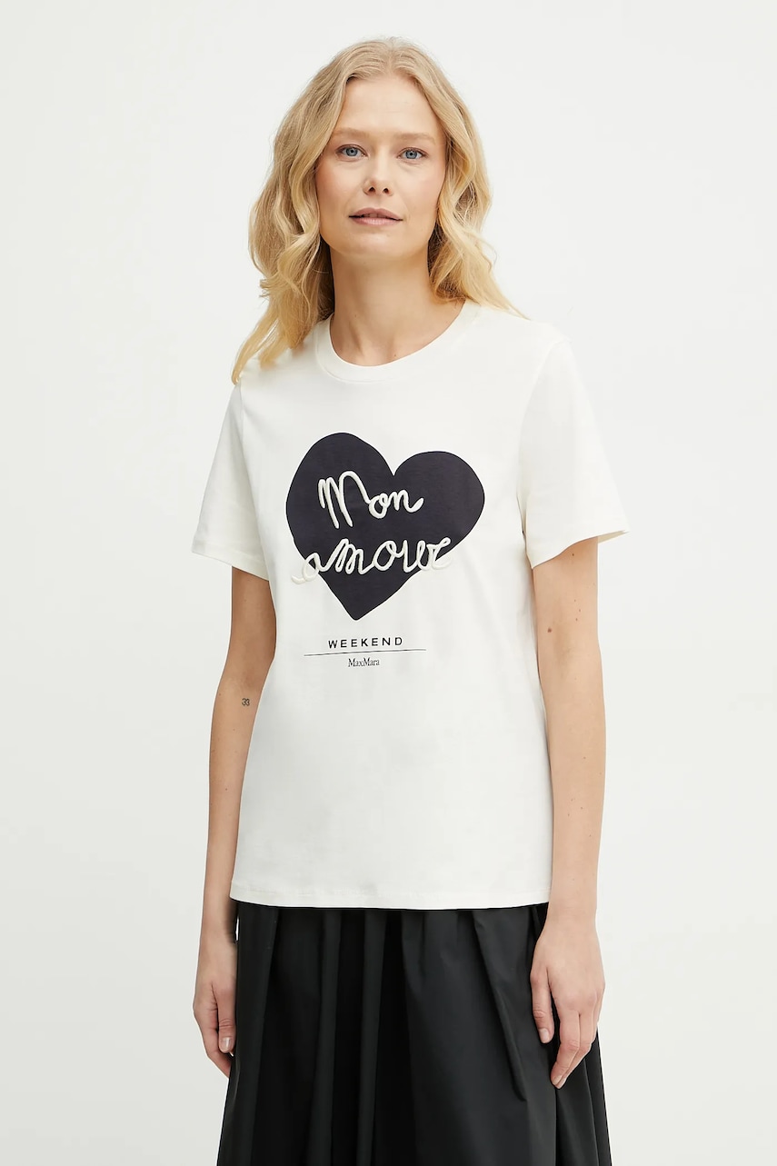 Weekend Max Mara tricou din bumbac femei, culoarea bej, 2515971051600 Weekend Max Mara tricou din bumbac femei, culoarea bej, 2515971051600