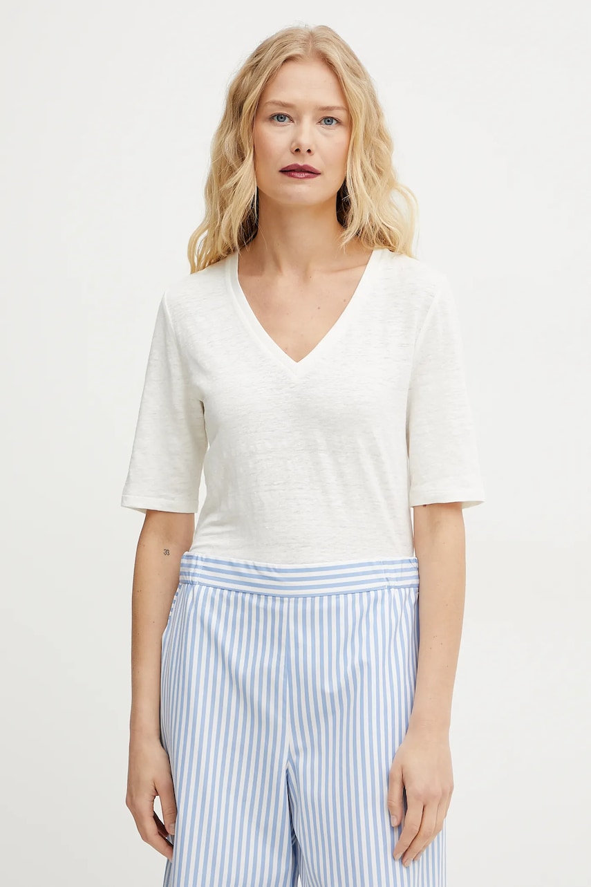 Weekend Max Mara tricou de in femei, culoarea alb, 2515941012600 Weekend Max Mara tricou de in femei, culoarea alb, 2515941012600