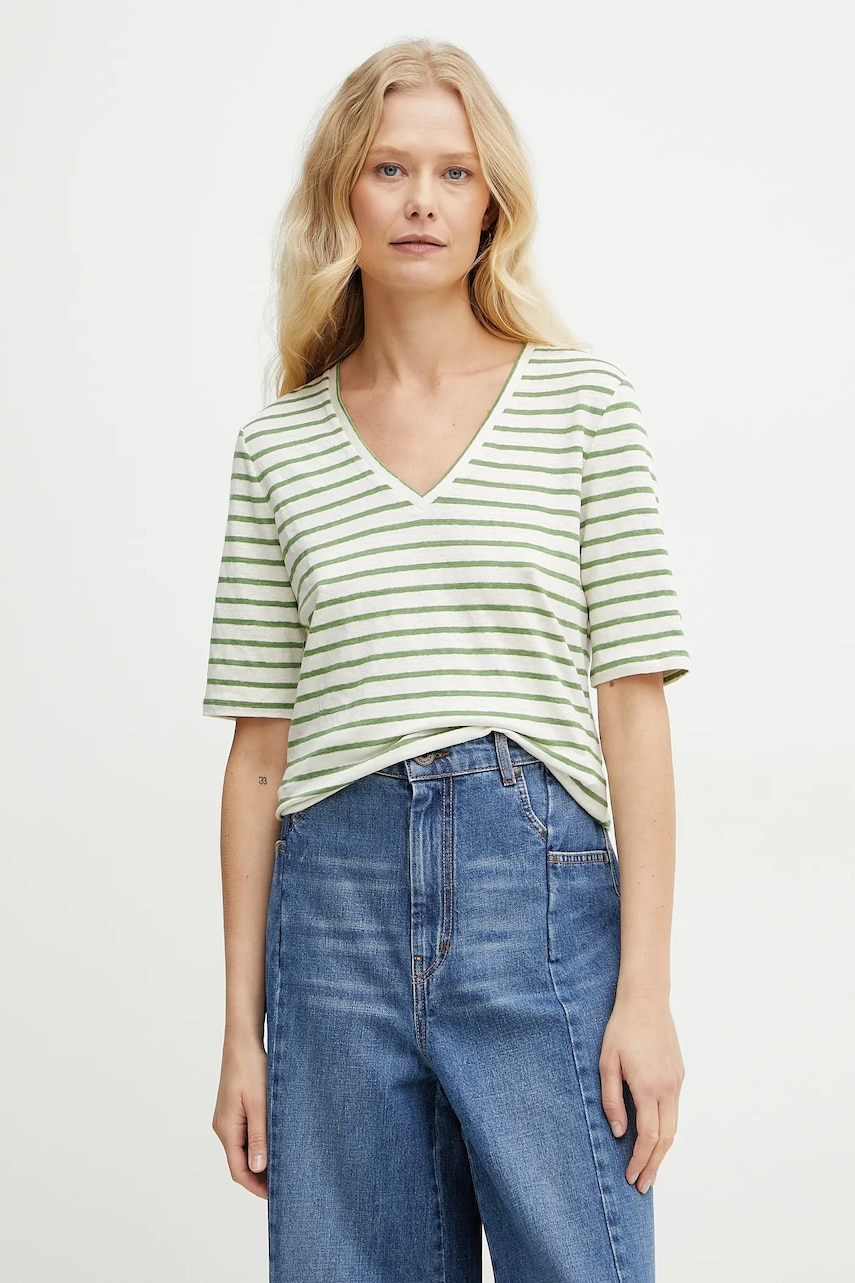 Weekend Max Mara tricou de in femei, culoarea bej, 2515941012600 Weekend Max Mara tricou de in femei, culoarea bej, 2515941012600