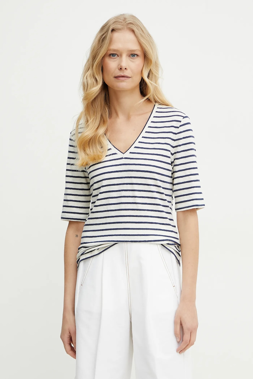 Weekend Max Mara tricou de in femei, culoarea bej, 2515941012600 Weekend Max Mara tricou de in femei, culoarea bej, 2515941012600
