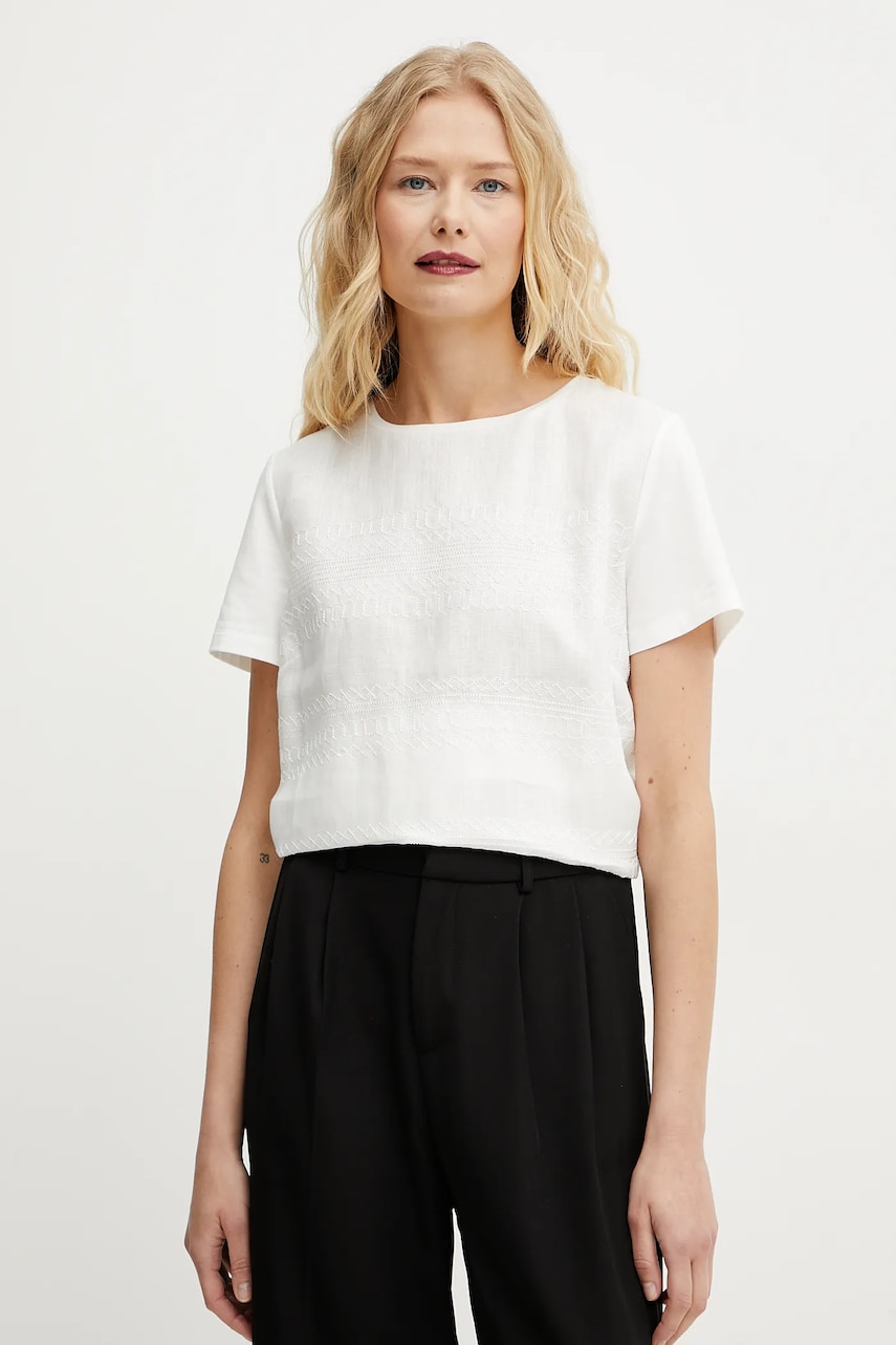 Weekend Max Mara tricou din amestec de in femei, culoarea alb, 2515941112600