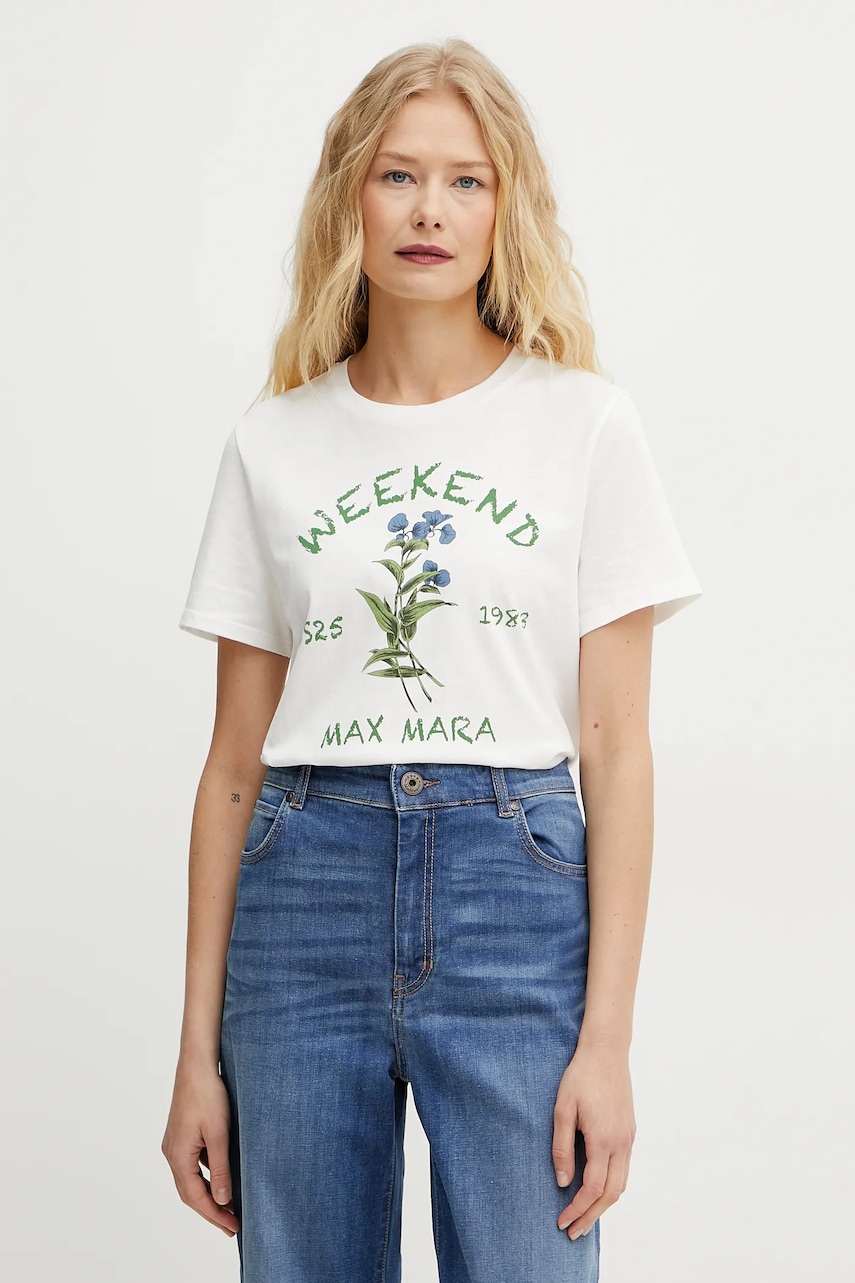 Weekend Max Mara tricou din bumbac femei, culoarea alb, 2515971052600