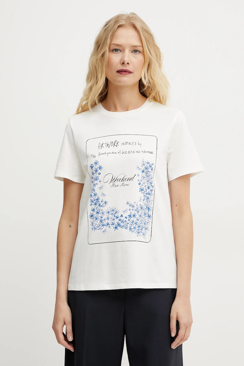 Weekend Max Mara tricou din bumbac femei, culoarea bej, 2515971052600