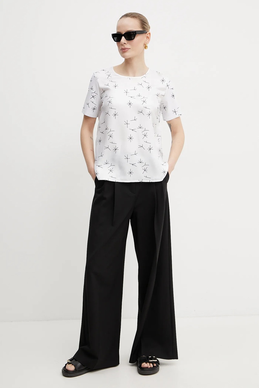 Блузка с примесью шелка MM женская цвет белый узор 2516941087600 Блузка с примесью шелка MM женская цвет белый узор 2516941087600