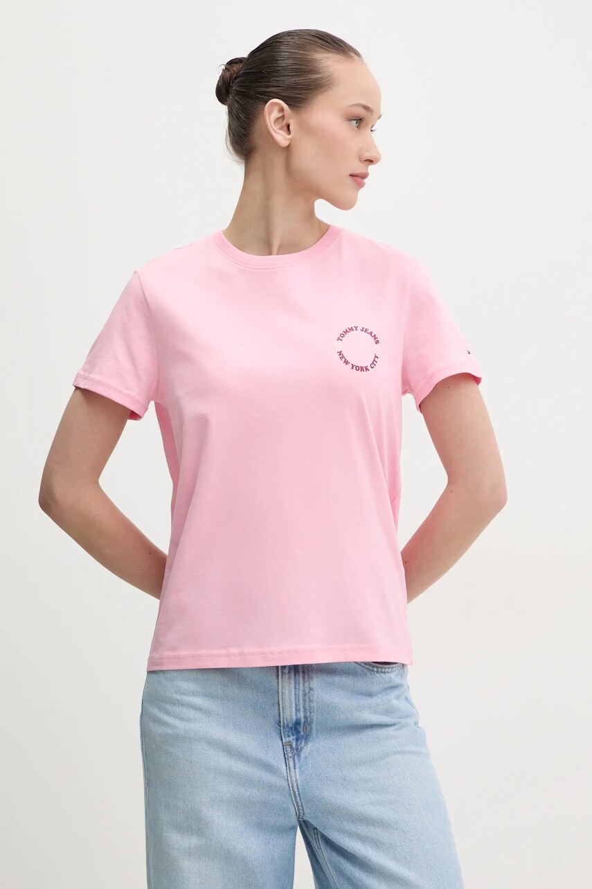 Tommy Jeans tricou din bumbac femei, culoarea roz, DW0DW21768