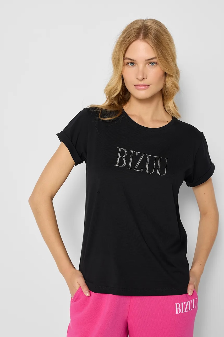 Bizuu tricou din bumbac HEARTY femei, culoarea negru, T_SHIRT HEARTY_CZARNY_AW24 Bizuu tricou din bumbac HEARTY femei, culoarea negru, T_SHIRT HEARTY_CZARNY_AW24