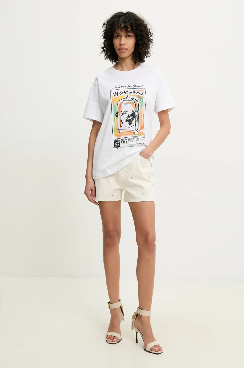 Хлопковая футболка Moschino Jeans женская цвет белый 0716 3732 Хлопковая футболка Moschino Jeans женская цвет белый 0716 3732