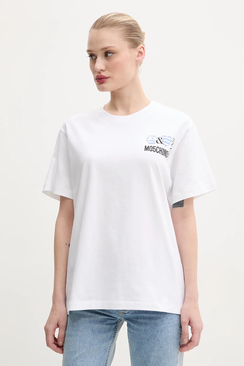 Moschino Jeans tricou din bumbac femei, culoarea alb, 0713 3732 Moschino Jeans tricou din bumbac femei, culoarea alb, 0713 3732