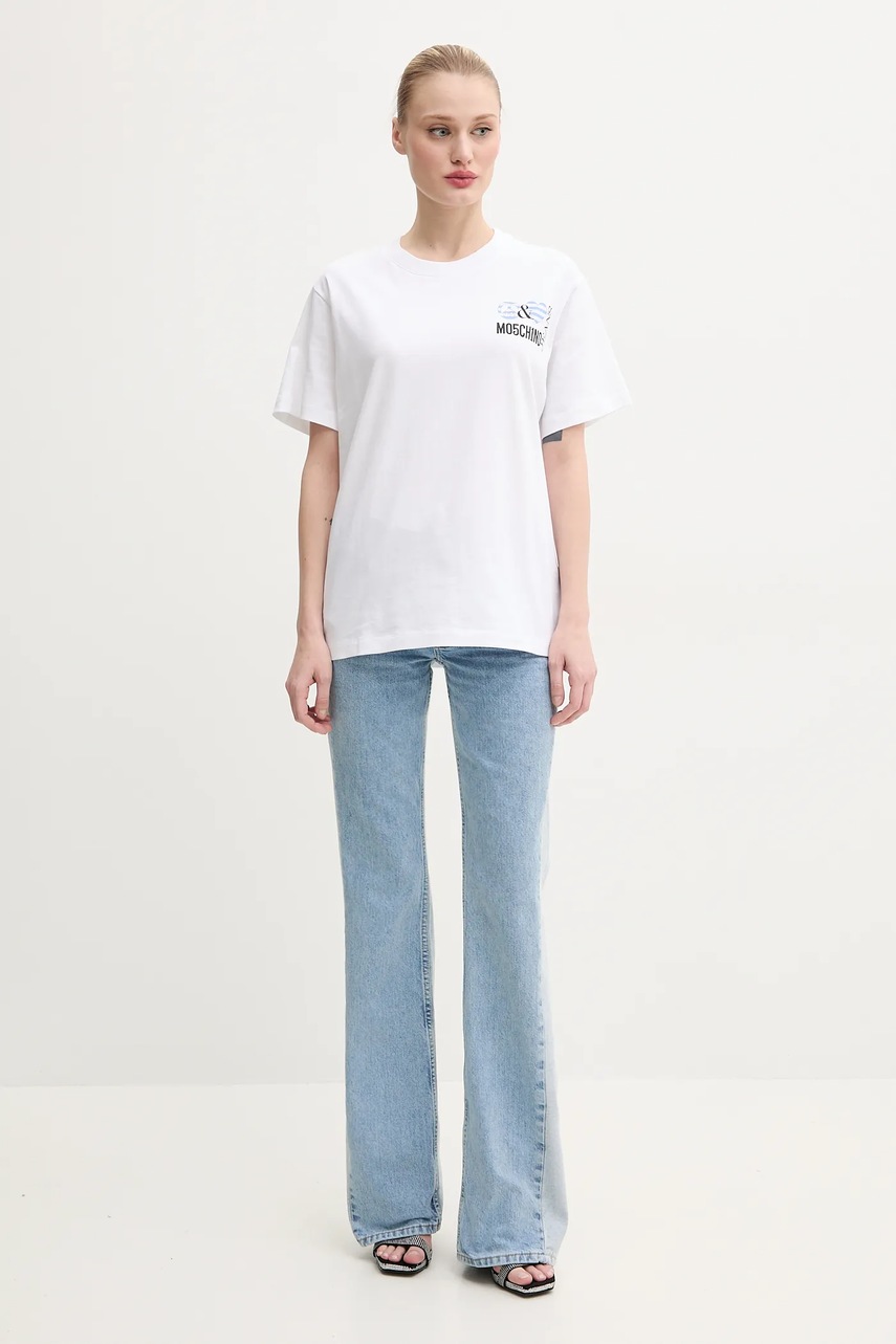 Хлопковая футболка Moschino Jeans женская цвет белый 0713 3732 Хлопковая футболка Moschino Jeans женская цвет белый 0713 3732