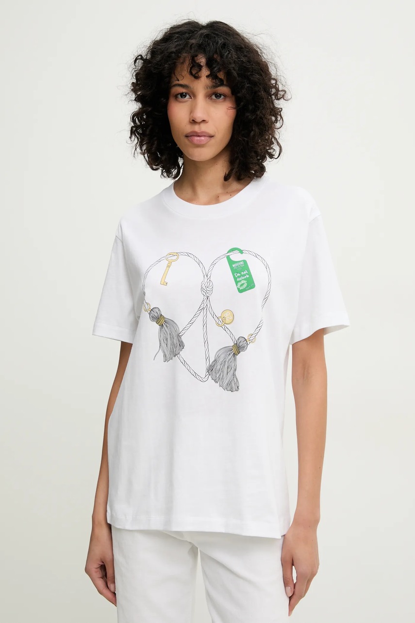 Moschino Jeans tricou din bumbac femei, culoarea alb, 0711 3732